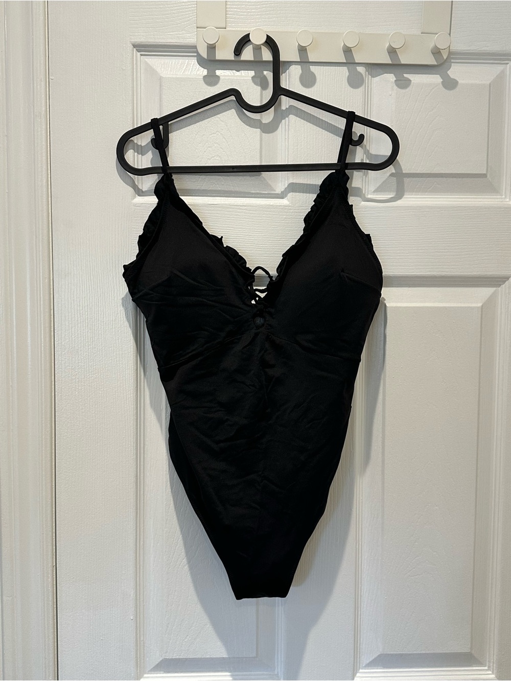 H&M black ruffle-trim one-piece swimsuit
